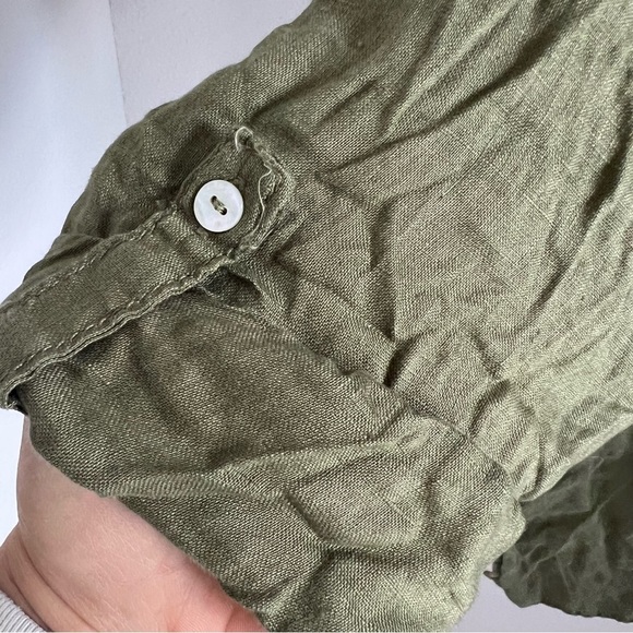 Tahari 100% Linen Lagenlook Green Top Blouse Shirt Button Front Small - Picture 3 of 5